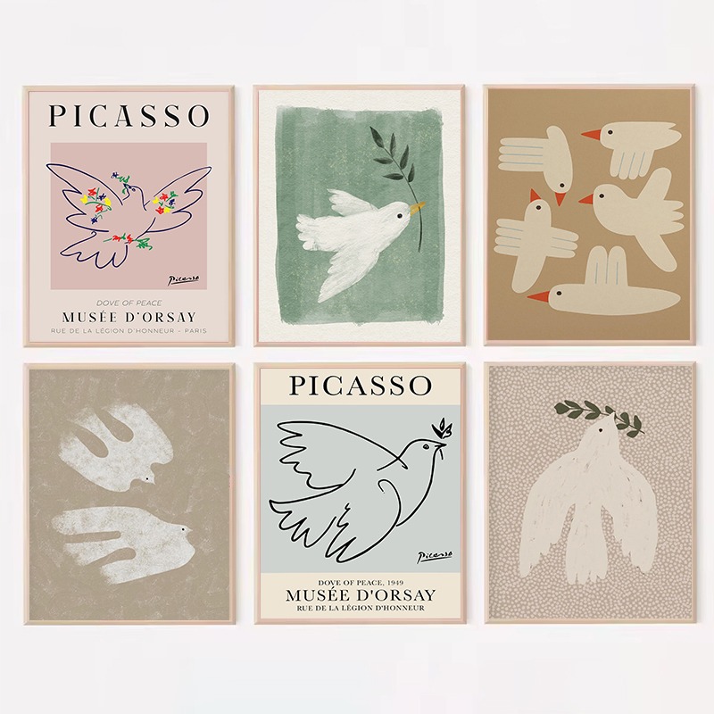 Interior Design Poster - ミニマリストピカソ鳩平和シンボルとオリーブの枝動物保育園ポスターキャンバス絵画壁アート画像家のインテリア装飾