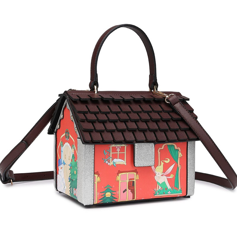 Interior Design Luxury House - デザイナー雪だるま柄ショルダーバッグクリエイティブクリスマスハウスデザイン女性ハンドバッグ高級 Pu レザーボックスクロスボディバッグ
