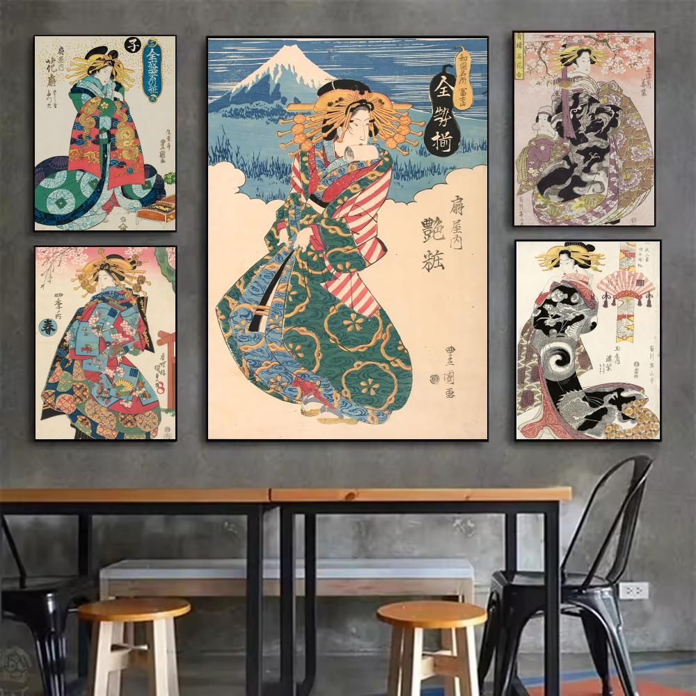 レトロな日本の芸者ポスター ミニマリストで簡単に貼れるウォー - Interior Design Poster のレビューと価格