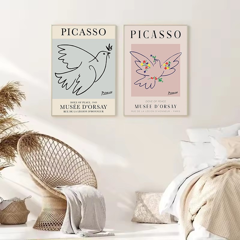 ミニマリストピカソ鳩平和シンボルとオリーブの枝動物保育園ポス - Interior Design Poster のレビューと価格