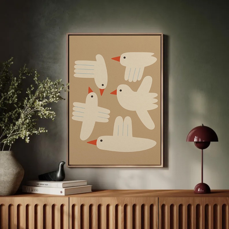 ミニマリストピカソ鳩平和シンボルとオリーブの枝動物保育園ポス - Interior Design Poster のレビューと価格