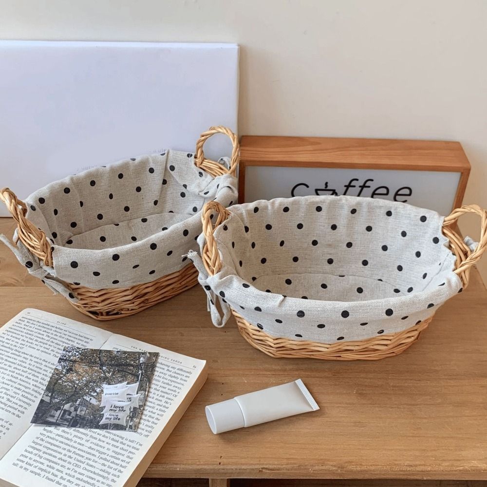ヴィンテージ生地の籐製収納バスケット、ハンドル付き装飾バスケ - Rattan Tray Handle のレビューと価格