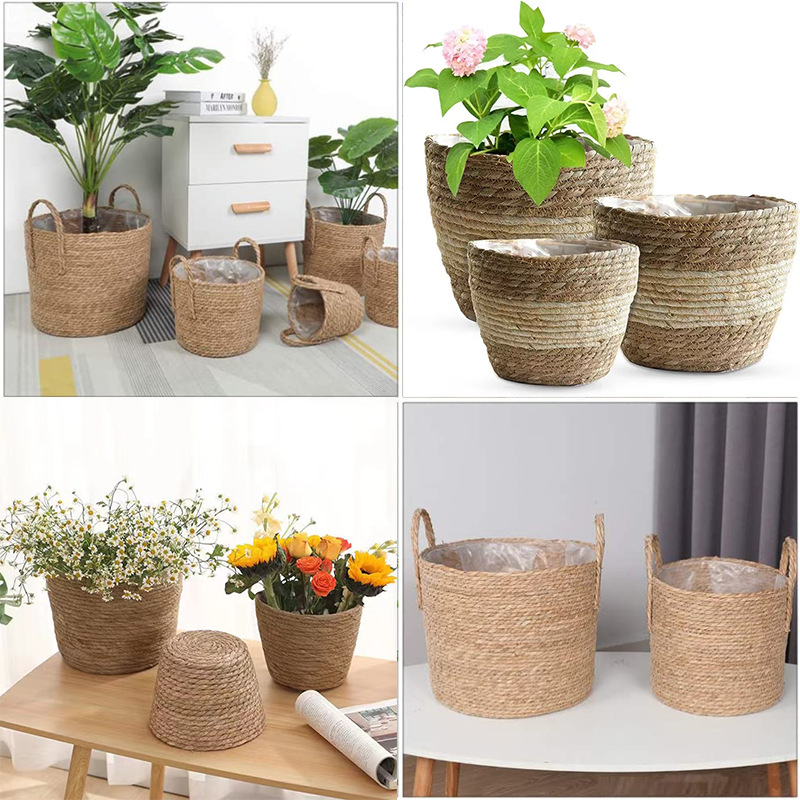 1PC 手織り天然籐ハンドルプランターは、植物、ランドリーバ - Rattan Tray Handle のレビューと価格
