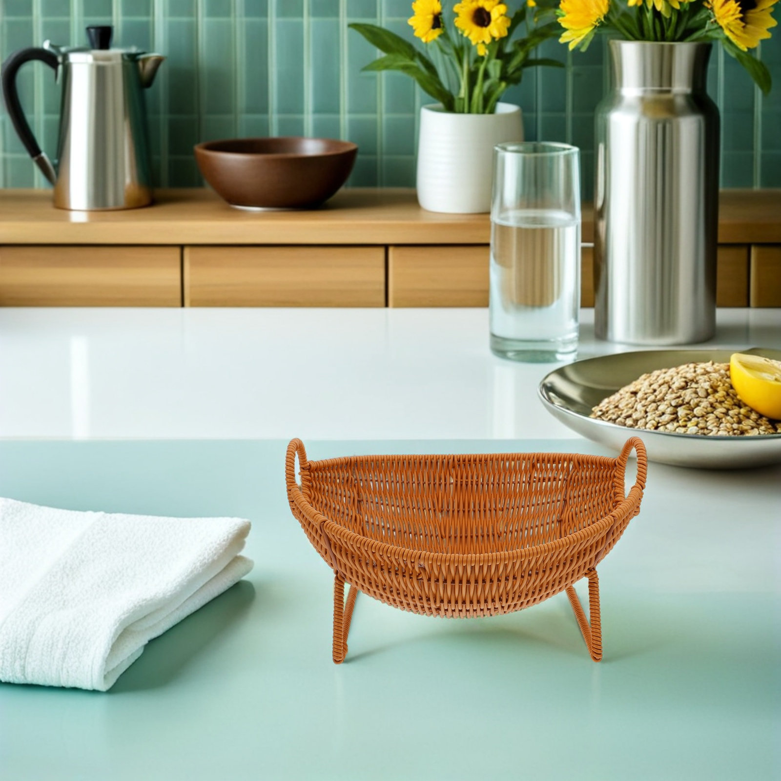 模造ラタン製ミニバスケット、二重ハンドル付き手編みフルーツバ - Rattan Tray Handle のレビューと価格
