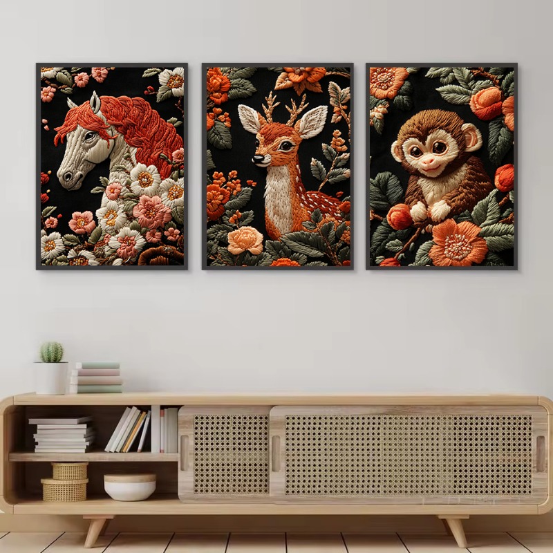 刺繍スタイルアート動物ポスター花柄ドラゴン鯉魚トラ猿ポスター - Interior Design Poster のレビューと価格