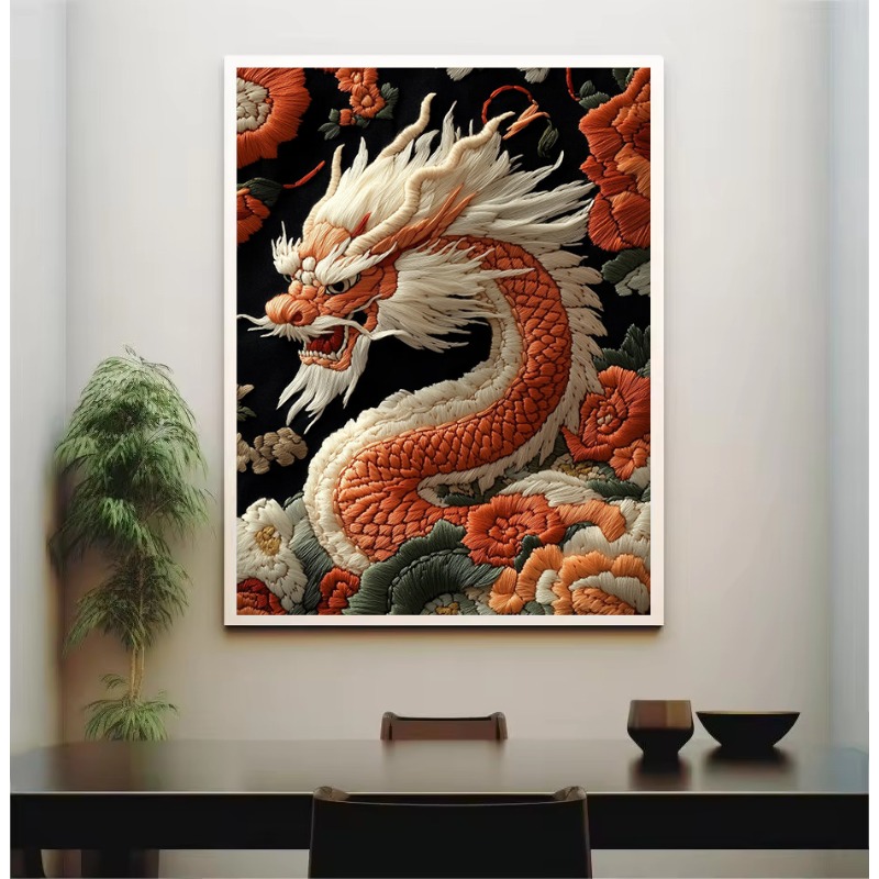 刺繍スタイルアート動物ポスター花柄ドラゴン鯉魚トラ猿ポスター - Interior Design Poster のレビューと価格