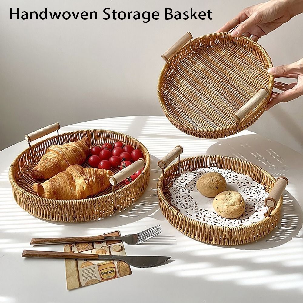 1 個朝食パン食品手織り籐バスケット果物野菜ケーキ籐ハンドル - Rattan Tray Handle のレビューと価格