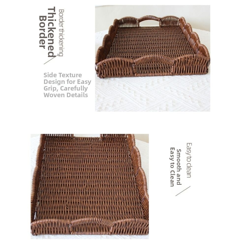 模造籐織物収納トレイ大容量長方形スナックフルーツバスケット素 - Rattan Tray Handle のレビューと価格