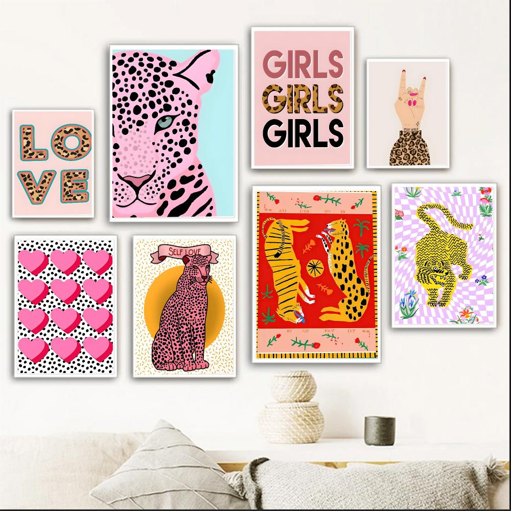 カラフルなアート W-ワイルドレパードタイガーフラワーレイン - Interior Design Poster のレビューと価格