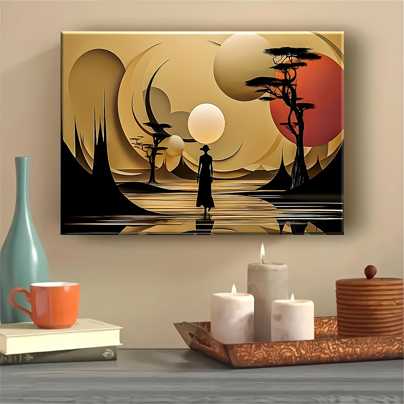 抽象アフリカ風景ポスタープリントゴールデントーン自然シーンキ - Interior Design Poster のレビューと価格