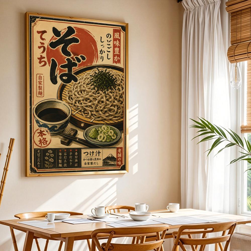 ヴィンテージ日本の魚寿司ラミアン麺書道キャンバスポスター寝室 - Interior Design Of House のレビューと価格