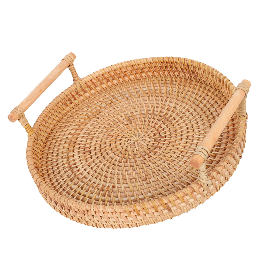 32cm丸型手作り籐製トレイ、編み込み籐製サービングバスケッ - Rattan Tray Handle のレビューと価格