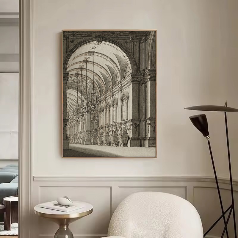 ヴィンテージ描画スケッチ幾何学建築教会ドーム美的キャンバスポ - Interior Design Poster のレビューと価格