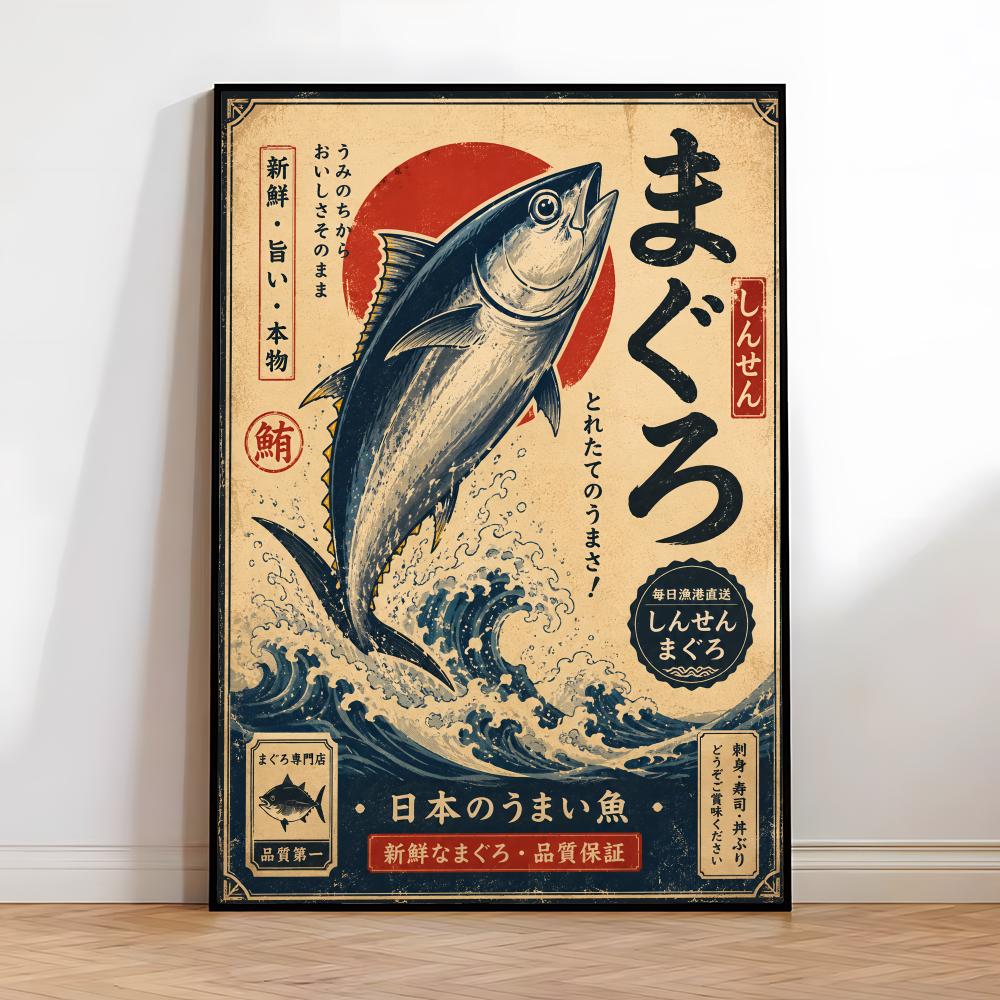 ヴィンテージ日本の魚寿司ラミアン麺書道絵画ルームホーム寝室イ - Interior Design Poster のレビューと価格